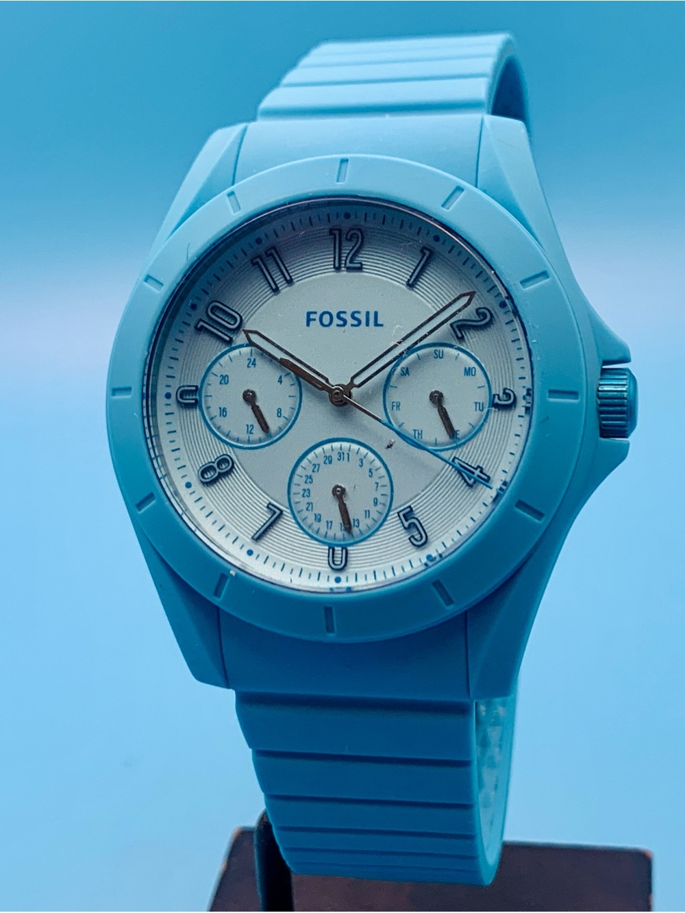 FOSSIL POPTASTIC FS5287 Men’s Wristwatch Blue Color Day Date Working New Battery